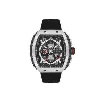 Ceas barbatesc  WWG403101 - 43mm - curea silicon neagra - carcasa metalica argintie