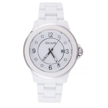 Ceas dama  40 mm - curea plastic alba - rezistenta la apa 5 ATM