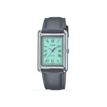 Ceas dama -  Inox/Piele naturala - Gri/Turcoaz
