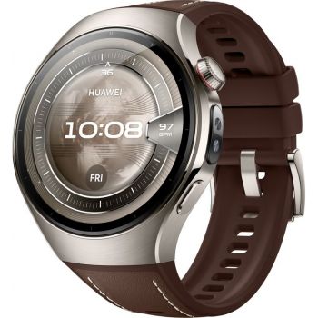 SmartWatch Huawei Watch 5, 46mm Aerospace-Grade Titanium, curea Dark Brown