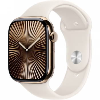 Apple Apple Watch S10 Cellular 46mm Gold Titanium Case with Starlight Sport Band - S/M Apple Apple Watch S10 Cellular 46mm Gold Titanium Case with Starlight Sport Band - S/M