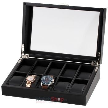 Cutie depozitare Rothenschild RS-2375-10OAK 32.5 x 21.5 x 9.5 pentru 10 ceasuri Negru