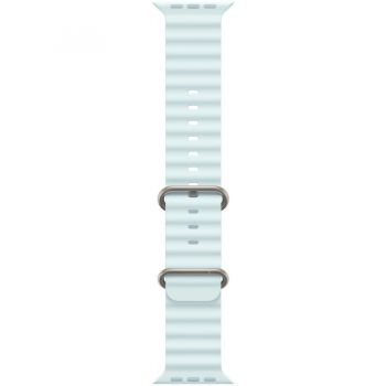 Apple Curea Smartwatch Apple MXTF3ZM/A pentru Watch 49mm, Ocean Band, Natural Titanium Finish, Albastru deschis