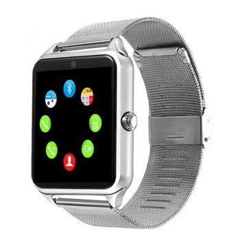 Ceas Smartwatch Techstar® Z60 Silver, Cartela SIM, 1.54 inch, Apelare, Alerte Sedentarism, Hidratare, Bluetooth 4.0