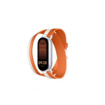 Curea din piele Xiaomi Dual-Tone BHR8724GL pentru Smart Band 8/9 (Alb/Portocaliu)