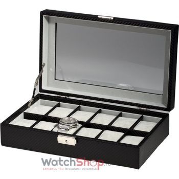 Cutie depozitare Rothenschild RS-1098-12CFBL 8.5 x 19 x 32 pentru 12 ceasuri Negru