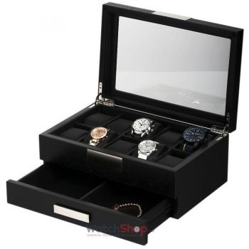 Cutie depozitare Rothenschild RS-2351-10BL 31.4 x 21 x 13.5 pentru 10 ceasuri, Negru