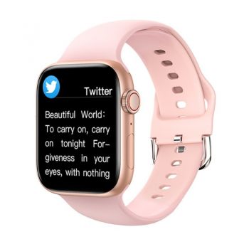 Resigilat Smartwatch Techstar® HW18, Ecran Touch HD 1.6 inch, Bluetooth 5.2, Senzor Tensiune, Puls, Oximetru, 2 Bratari, Silicon si Textil, Roz