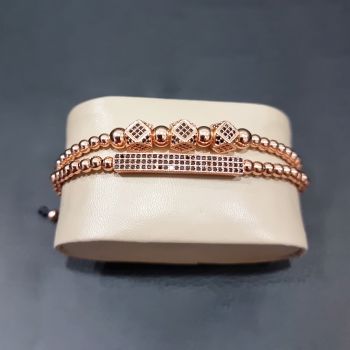 Set 2 bratari Charm din otel inoxidabil si zirconiu, Unisex, rosegold