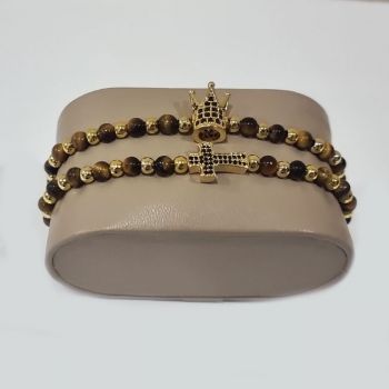 Set 2 bratari Harmonia din otel inoxidabil si zirconiu, Unisex, gold