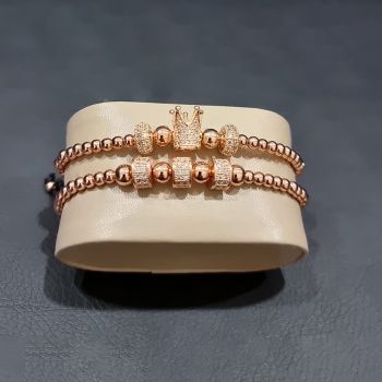 Set 2 bratari Royal din otel inoxidabil si zirconiu, Unisex, rosegold