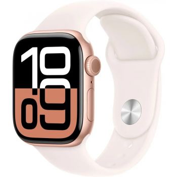 Apple Smartwatch Apple Watch 10, GPS, 42 mm, curea sport Starlight, marimea S/M, Auriu roz