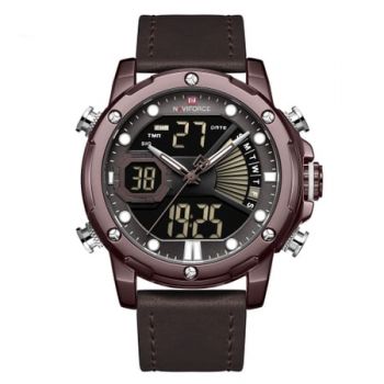 Ceas barbatesc casual, Fashion, Navforce 9172, Mecanism Quartz, Curea din piele naturala
