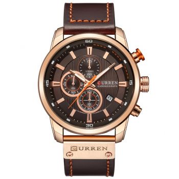 Ceas barbatesc Curren Piele Maro Analog Quartz Casual Cronograf Afisare data Indici luminosi