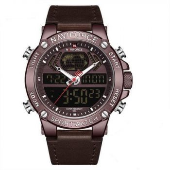 Ceas barbatesc, NaviForce, Cronograf, Sport, Mecanism Quartz, Afisaj Analog si Digital, Curea din piele, Rezistent la socuri