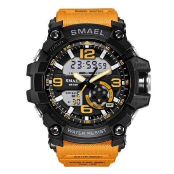 Ceas barbatesc, Shock resistant, Militar, Sport, Orange, Smael, Alarma, Calendar, Dual time, Cronometru