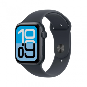 Ceas inteligent Smartwatch Apple Watch SE 3 (2025), GPS, 44mm, Ecran Retina LTPO OLED, Chip S10 cu Procesor Dual-Core, 64GB Flash, Wi-Fi, Bluetooth, Curea Sport Band S/M (Negru)