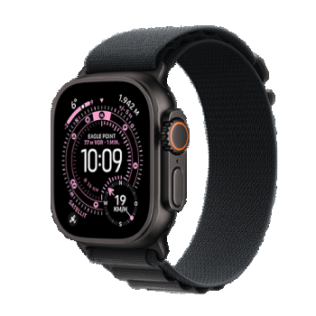 Ceas inteligent Smartwatch Apple Watch Ultra 3, 49mm, GPS + Cellular, Ecran Retina LTPO OLED, Chip S10 cu Procesor Dual-Core, 64GB Flash, Wi-Fi, Bluetooth, NFC, Alpine Loop Medium (Negru)