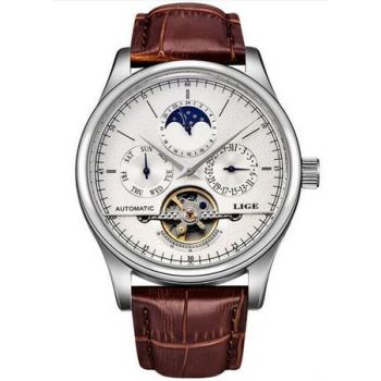 Ceas mecanic automatic, Lige, Clasic  mecanism Tourbillon, curea din piele naturala
