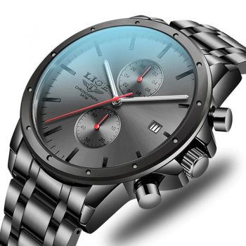 Ceas Barbatesc Cronograf Elegant Analog Quartz Otel inoxidabil  Negru rosu