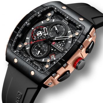 Ceas barbatesc Curren Sport Casual Quartz Analog Silicon Cronograf Rosu Negru