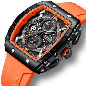 Ceas barbatesc Curren Sport Casual Quartz Analog Silicon Cronograf Rosu Portocaliu