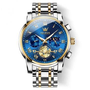 Ceas barbatesc de mana Olevs Cronograf Analog Elegant Luxury Casual Fashion Quartz Fazele lunii Data Albastru