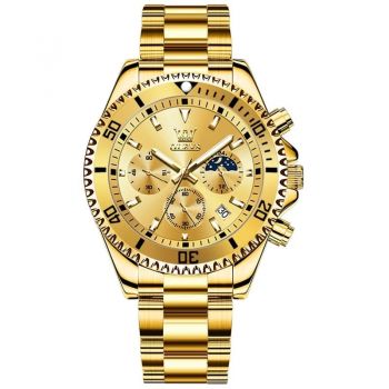 Ceas barbatesc de mana Olevs Cronograf Quartz Elegant Luxury Casual Fashion Data Auriu