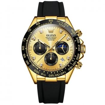 Ceas barbatesc de mana Olevs Elegant Luxury Quartz Cronograf Data Analog Casual Fashion Auriu