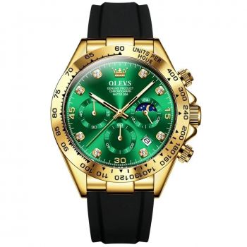 Ceas barbatesc de mana Olevs Elegant Luxury Quartz Cronograf Data Analog Casual Fashion Verde