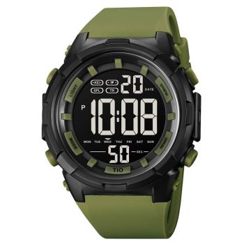 Ceas barbatesc de mana, Tio, Cronograf, Militar, Digital, Army, Sport, Rezistenta la apa 5 ATM, Verde