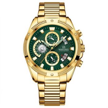 Ceas barbatesc Naviforce Elegant Auriu Verde Cronograf Data Quartz Analog