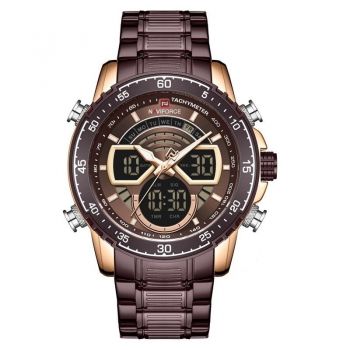 Ceas barbatesc Naviforce Quartz Dual Time Analog Digital Casual Sport Coffe