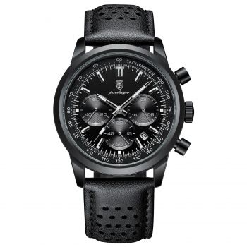 Ceas barbatesc Olevs Quartz Analog Piele Cronograf Casual Negru