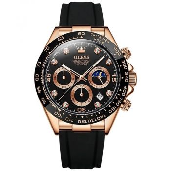 Ceas barbatesc Olevs Silicon Quartz Analog Data Cronograf Negru