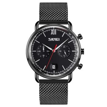 Ceas barbatesc Skmei Quartz Analog Cronograf Fashion Casual Otel Negru