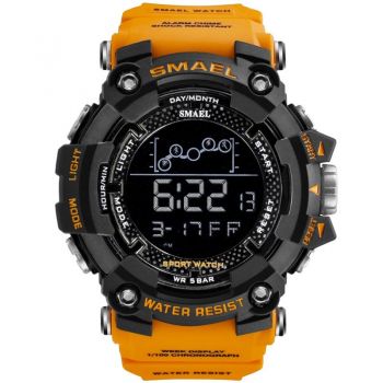 Ceas barbatesc Smael, Shock Resistant, Sport, Militar, Digital, Dual Time, Cronograf Portocaliu