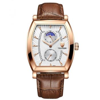 Ceas barbatesc Tevise Clasic Luxury Elegant Curea piele Quartz Analog Maro