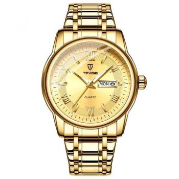 Ceas barbatesc Tevise Quartz Analog Auriu complet Data