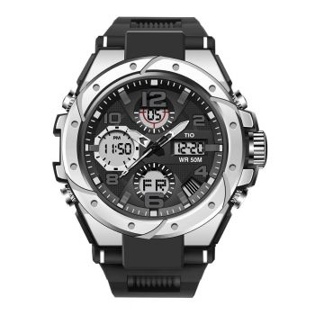 Ceas barbatesc TIO Militar Cronograf Digital Sport  Alarma Argintiu