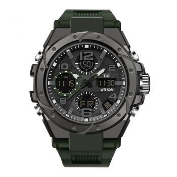Ceas barbatesc TIO Militar Cronograf Digital Sport Verde Alarma