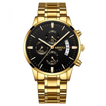 Ceas barbati Nibosi Data Otel Analog Mecanism Quartz Auriu