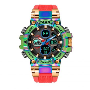 Ceas barbati Smael Sport Electronic Militar Dual Time  Alarma Rosu Cronometru