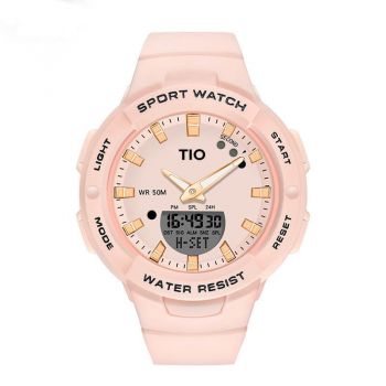 Ceas dama TIO Digital Analog Quartz Alarma Data Rezistent la apa Roz