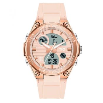 Ceas femei TIO Sport Quartz Digital Alarma Lumina fundal Afisare data Roz
