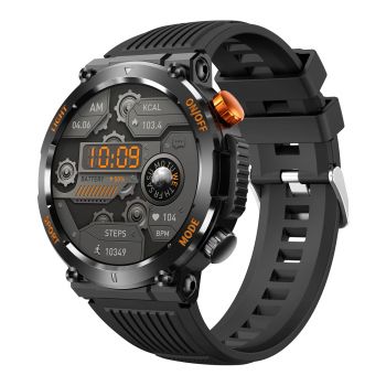 Ceas Smartwatch, Tio   Militar, Fitness, Calorii, Sport, LED Lanterna 1.46   HD, Apeluri Bluetooth, Busola GPS Negru