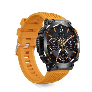 Ceas Smartwatch, Tio   Militar, Fitness, Calorii, Sport, LED Lanterna 1.46   HD, Apeluri Bluetooth, Busola GPS Portocaliu