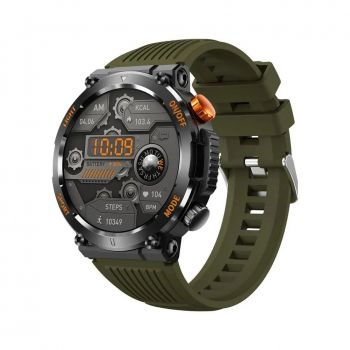 Ceas Smartwatch, Tio   Militar, Fitness, Calorii, Sport, LED Lanterna 1.46   HD, Apeluri Bluetooth, Busola GPS Verde