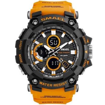Smael Ceas barbatesc Army Cronograf Dual Time Militar Rezistent la socuri si apa Portocaliu