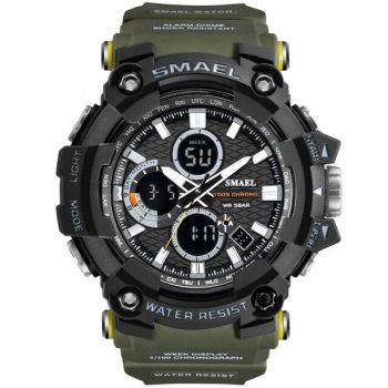 Smael Ceas barbatesc Army Cronograf Dual Time Militar Rezistent la socuri si apa Verde